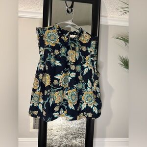 J Crew Navy and Yellow Floral Blouse